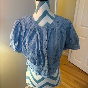 Cropped J.Crew eyelet top in cornflower